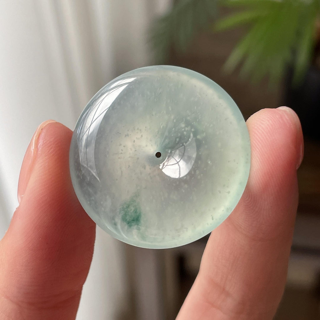 冰种雪花棉飘绿平安扣吊坠（yc711250）