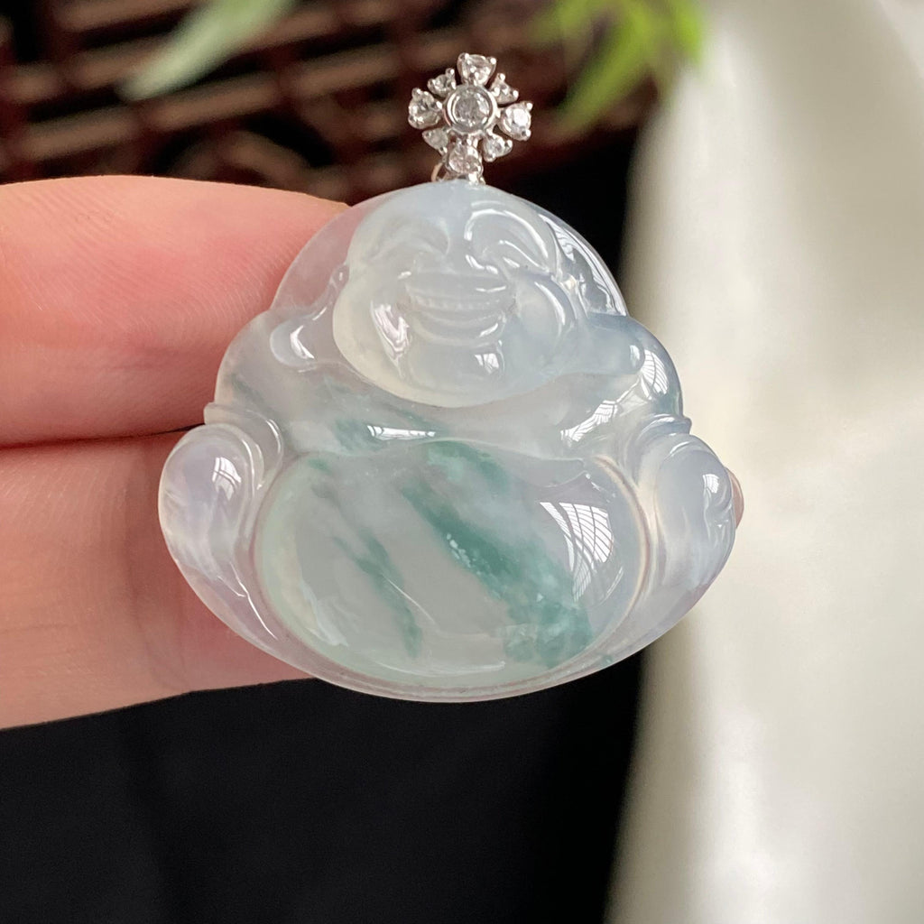 18k金钻镶冰种飘花佛公吊坠（yc197329）