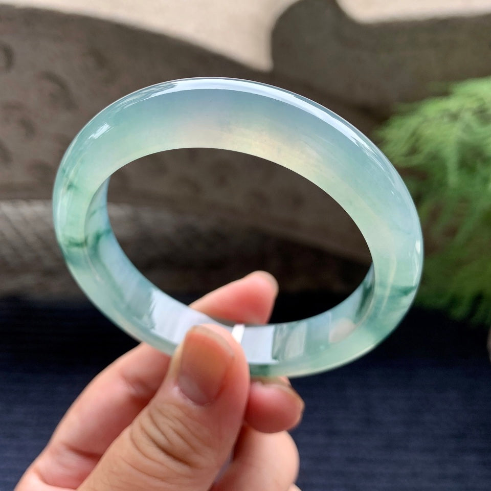 糯冰种晴底飘花平安镯（55.8mm）（yc100699）