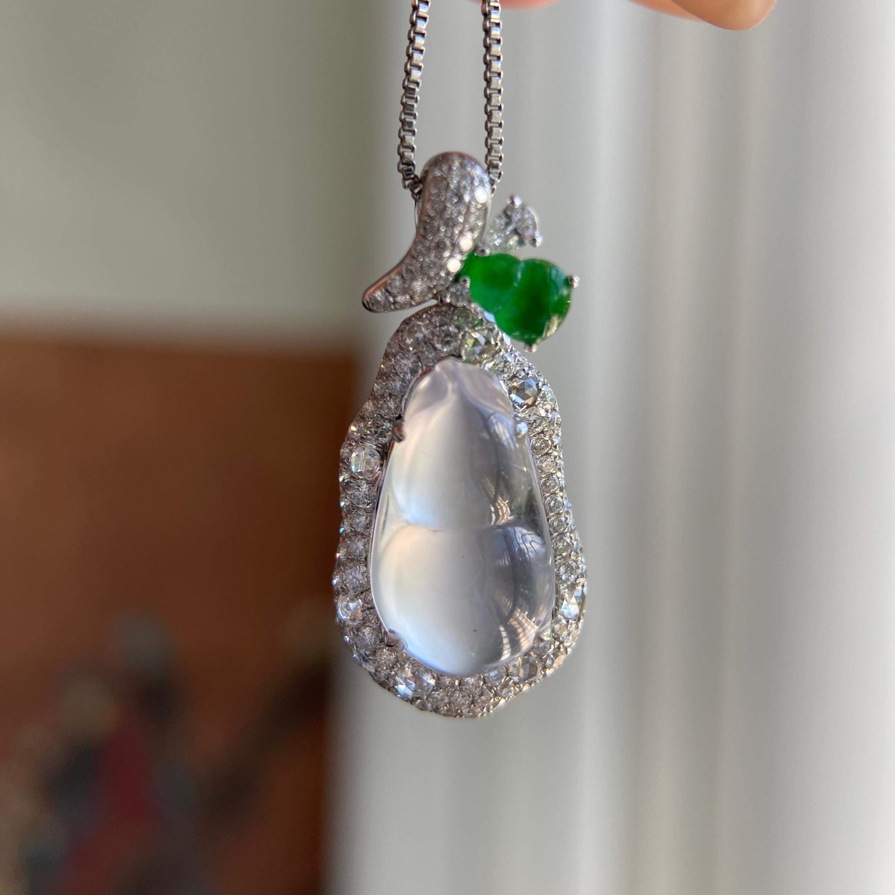 18k金钻镶冰玻种白月光福豆吊坠（yc209948）