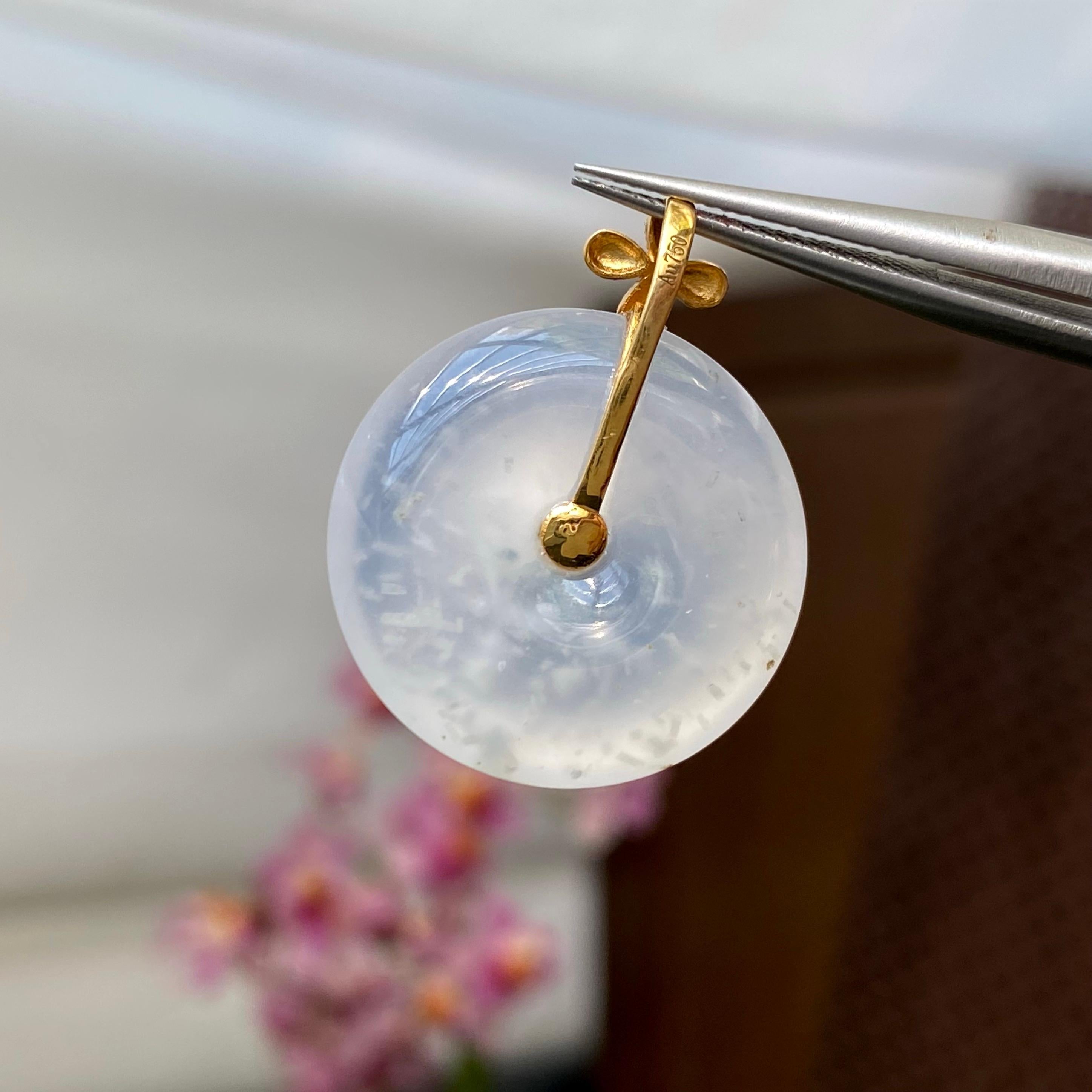 18K金钻镶冰种雪花棉平安扣吊坠（yc293805）