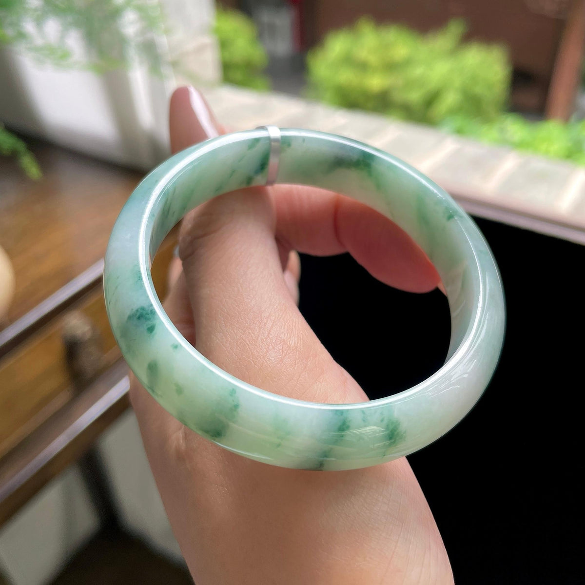 秒杀 细糯种绿飘花正圈平安镯 54圈（yc709455）