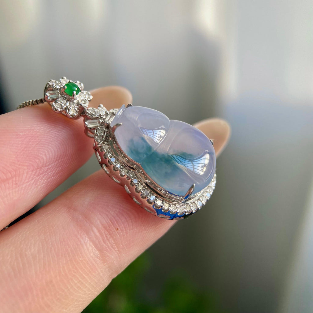 18k金钻镶冰种紫罗兰飘花葫芦吊坠（yc218402）