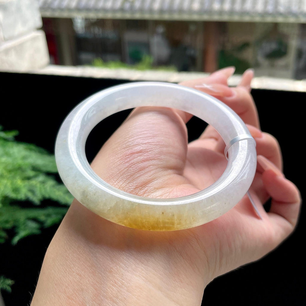 细糯种黄翡圆条 54圈口 天然缅甸A货翡翠（yc527794）
