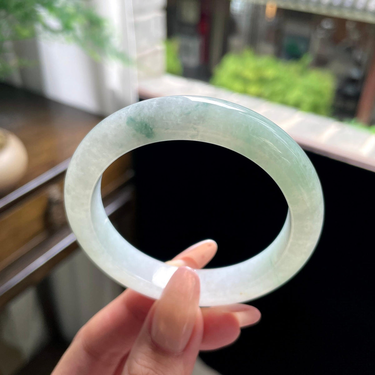 糯种飘花正圈平安镯 54.5圈 天然缅甸A货翡翠（yc696427）