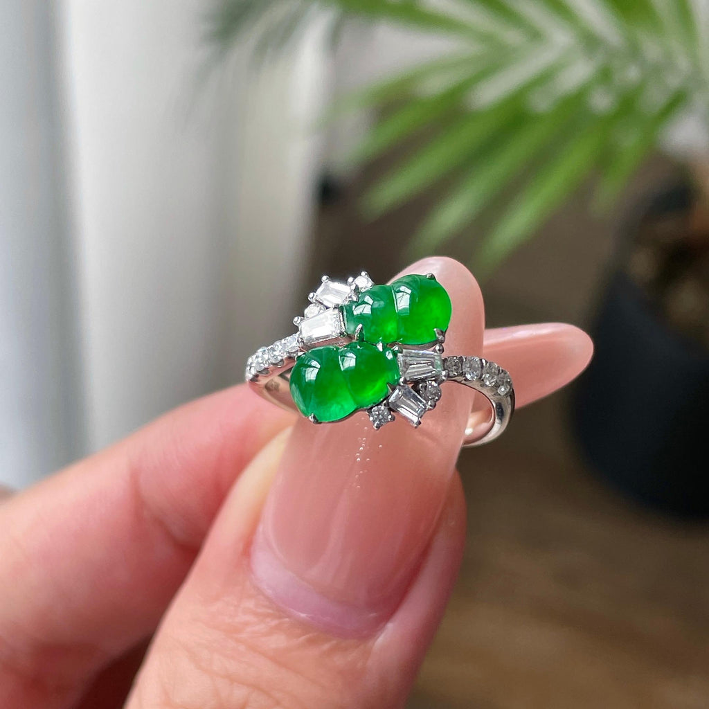 18K金镶满绿葫芦戒指 天然缅甸A货翡翠（yc534467）