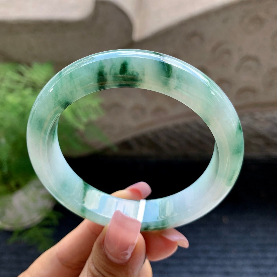 糯冰种飘蓝花平安镯（55.7mm）（yc106700）