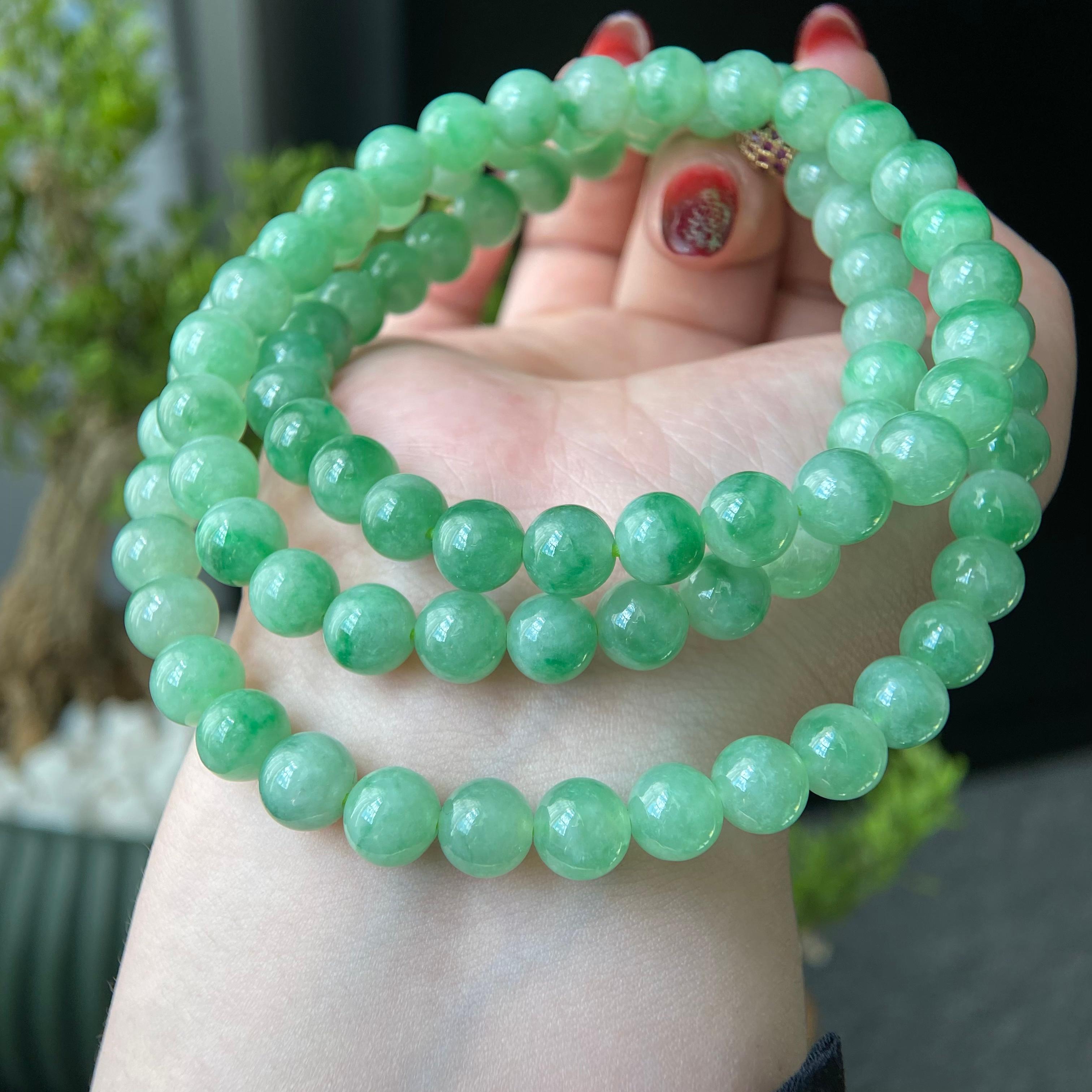 糯冰种满绿珠链（90颗）（yc213105）