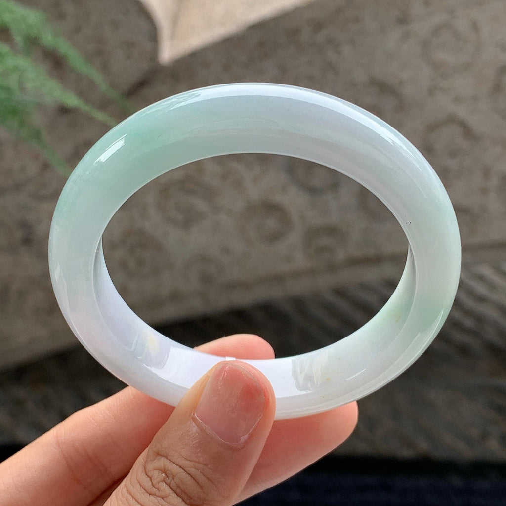 细糯种 飘绿正圈平安镯 54.5圈 天然缅甸A货翡翠（yc701144）