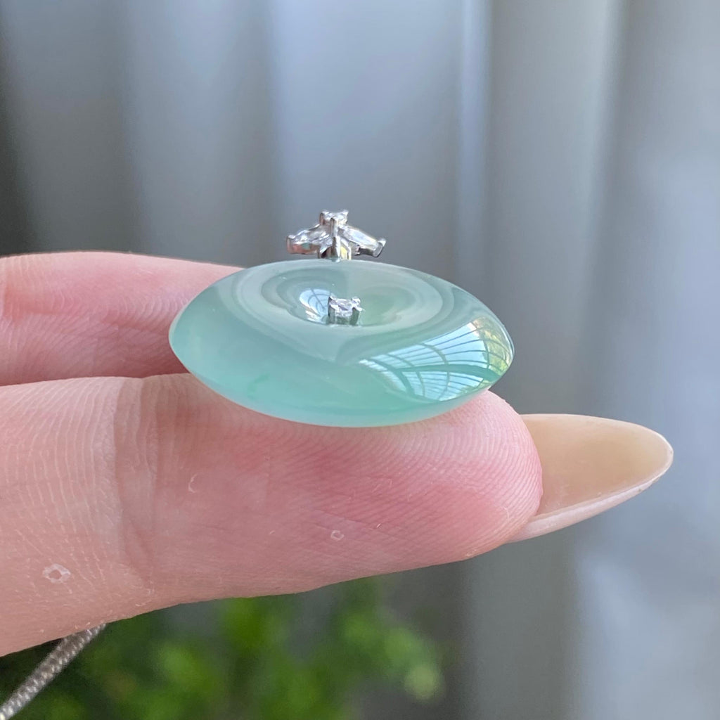 18k金钻镶冰种飘花平安扣吊坠（yc205097）