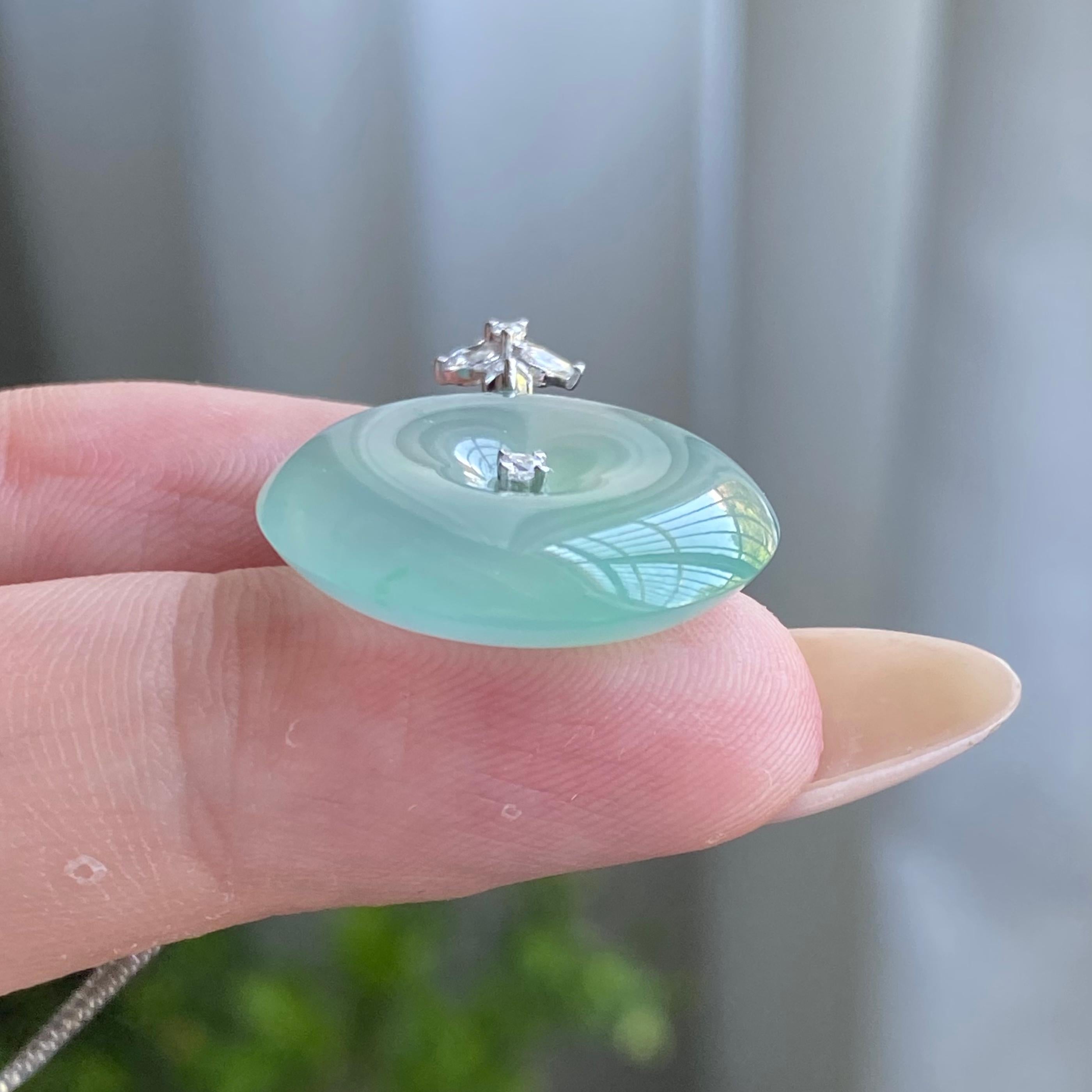 18k金钻镶冰种飘花平安扣吊坠（yc205097）