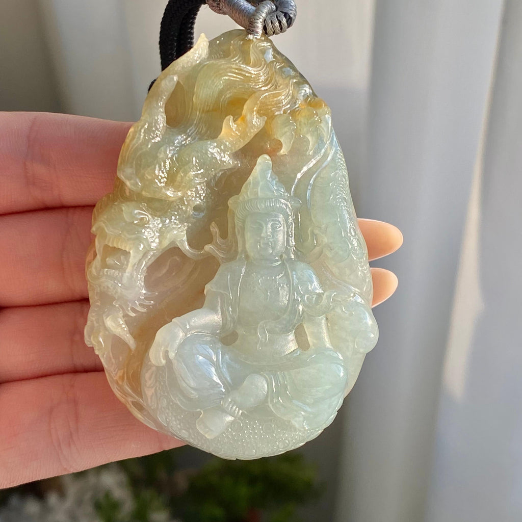 糯冰种黄翡神龙护主牌吊坠（yc214725）