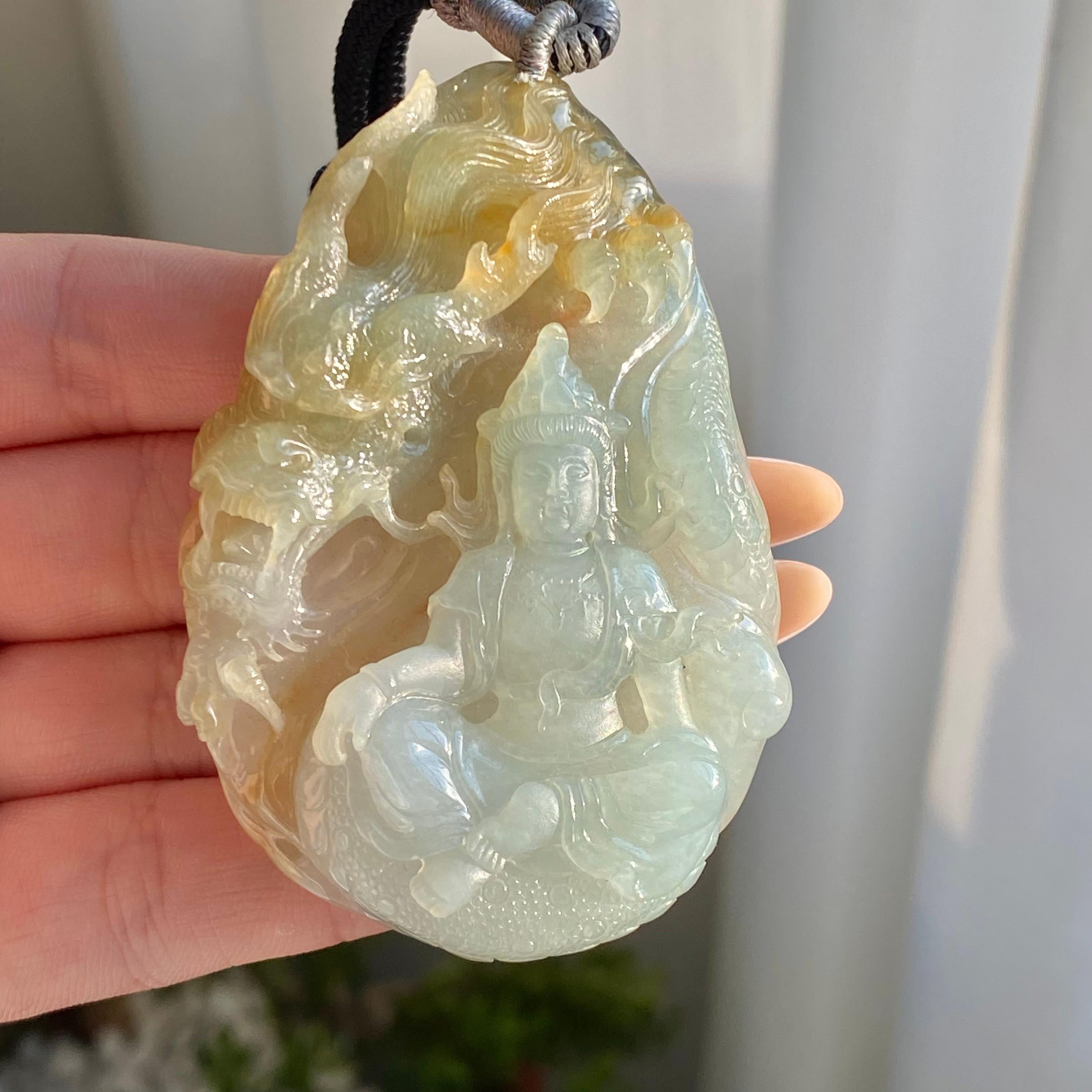 糯冰种黄翡神龙护主牌吊坠（yc214725）