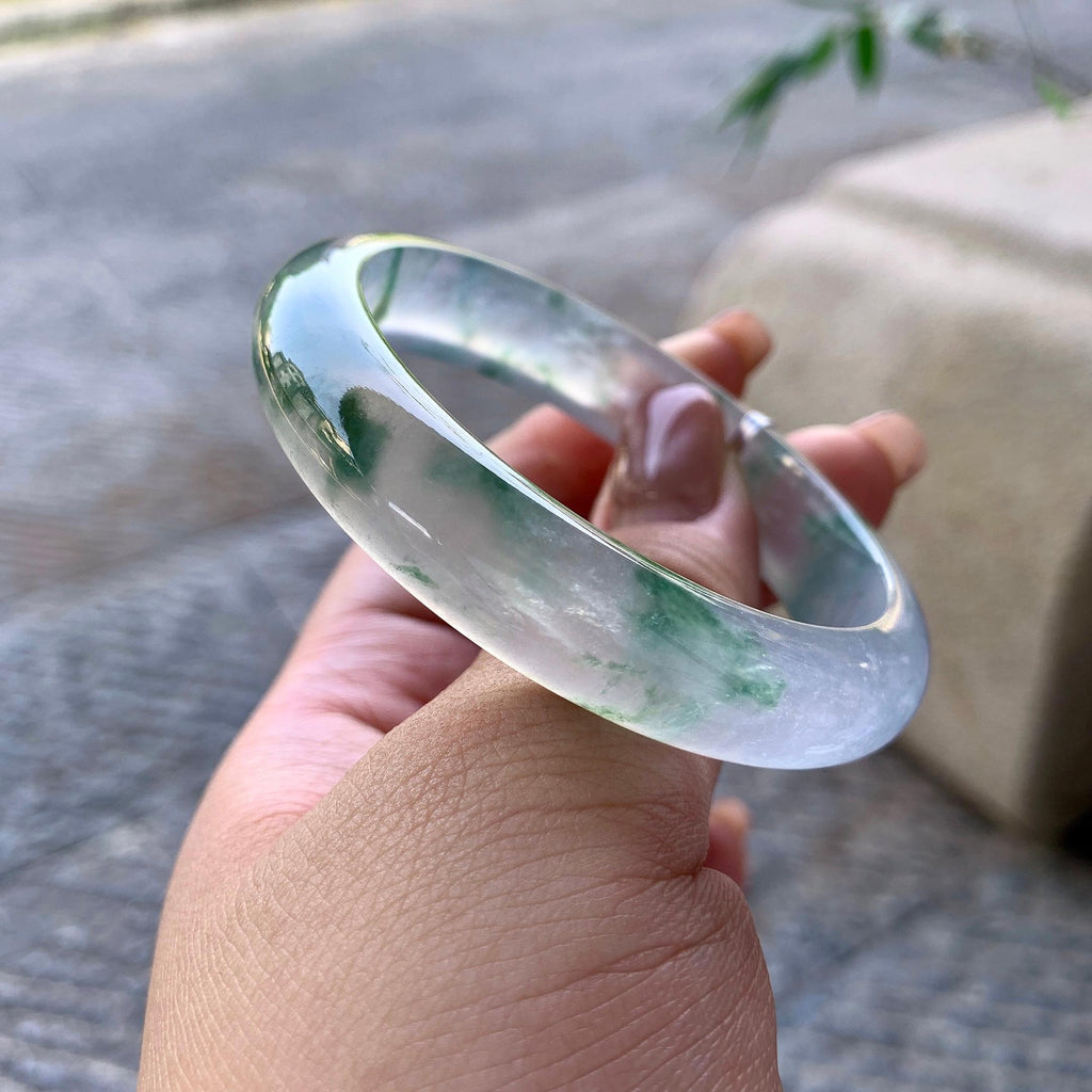 冰种飘绿花贵妃手镯 54.2圈口 天然缅甸A货翡翠（yc508662）