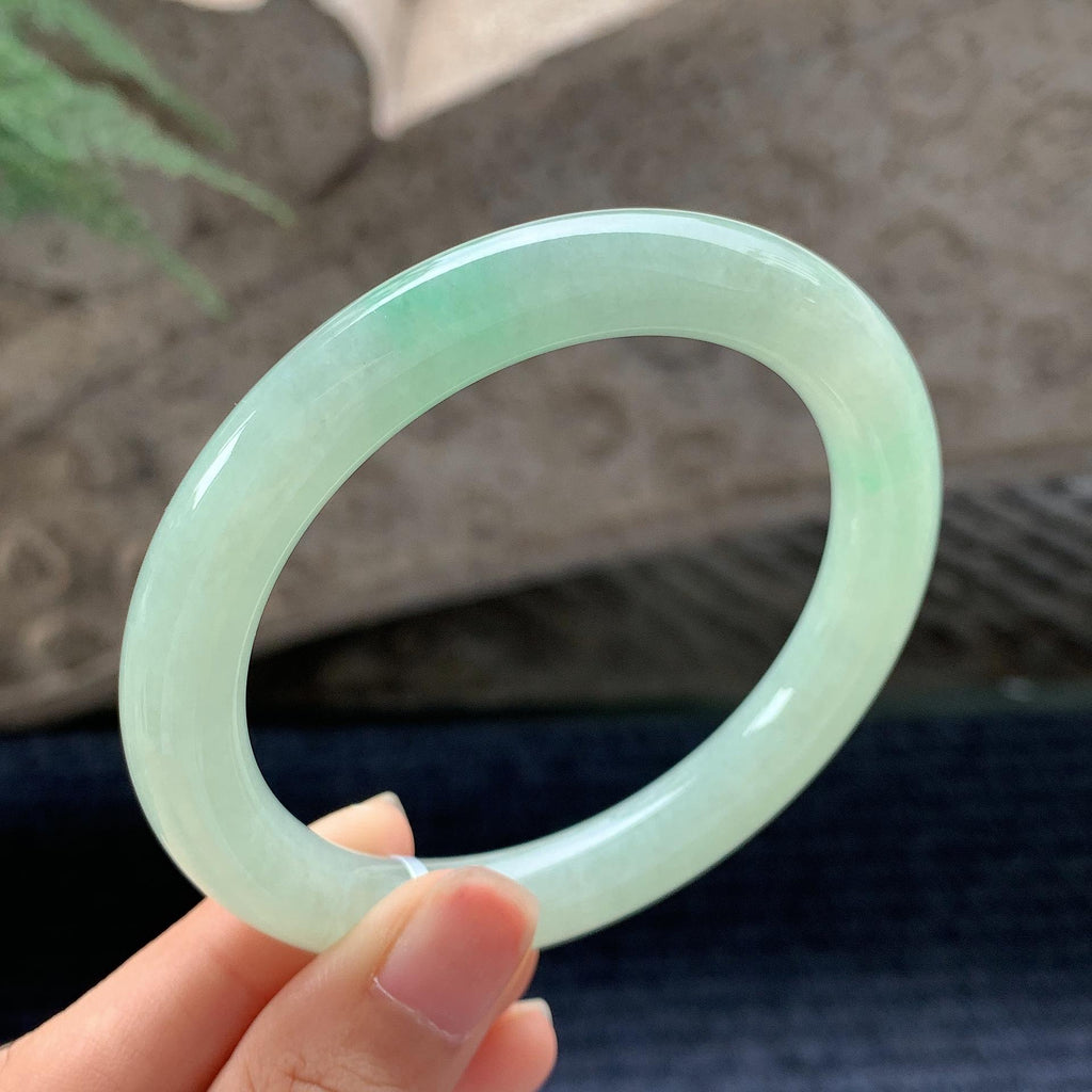 细糯种晴水绿圆条手镯 58.3圈 （yc694796）