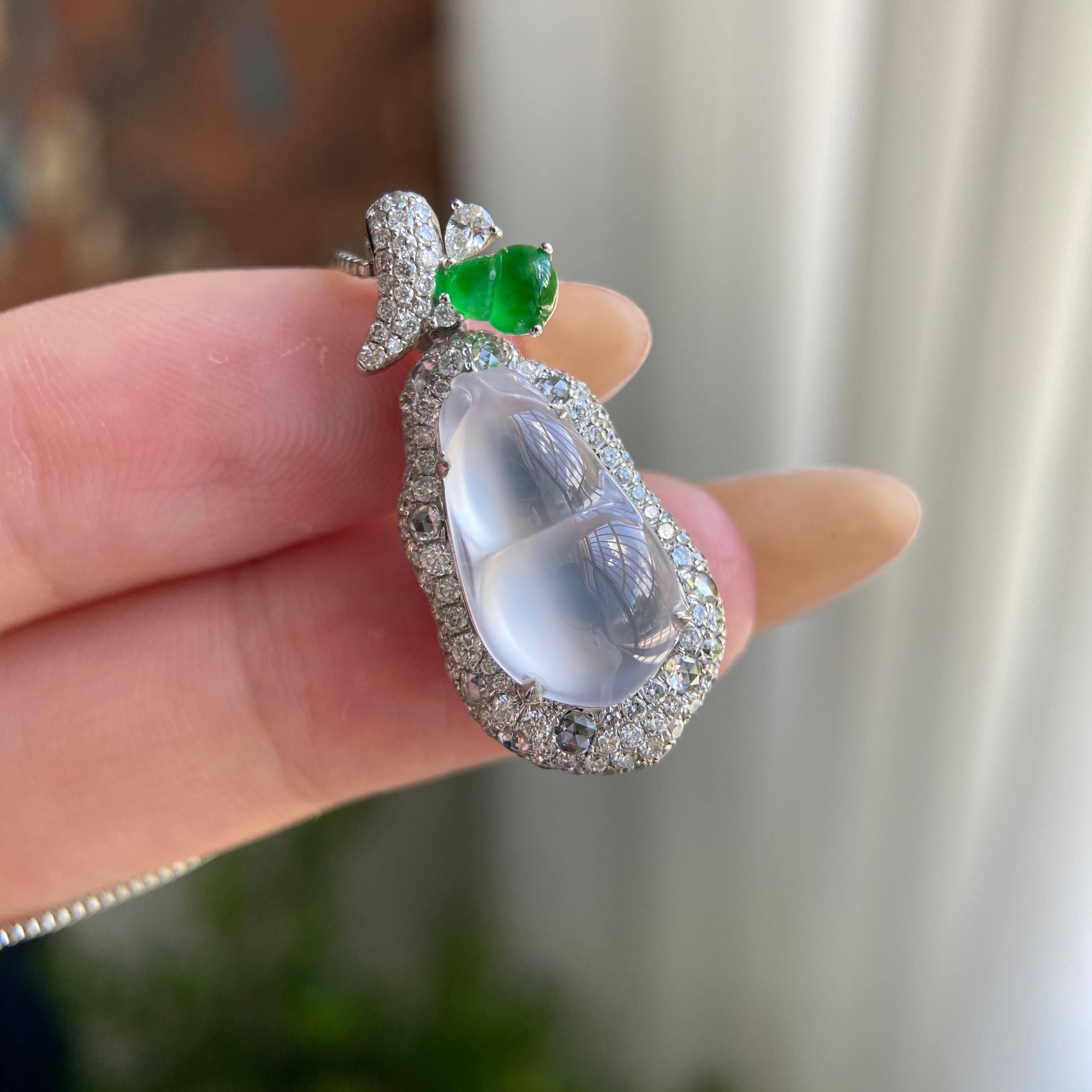 18k金钻镶冰玻种白月光福豆吊坠（yc209948）