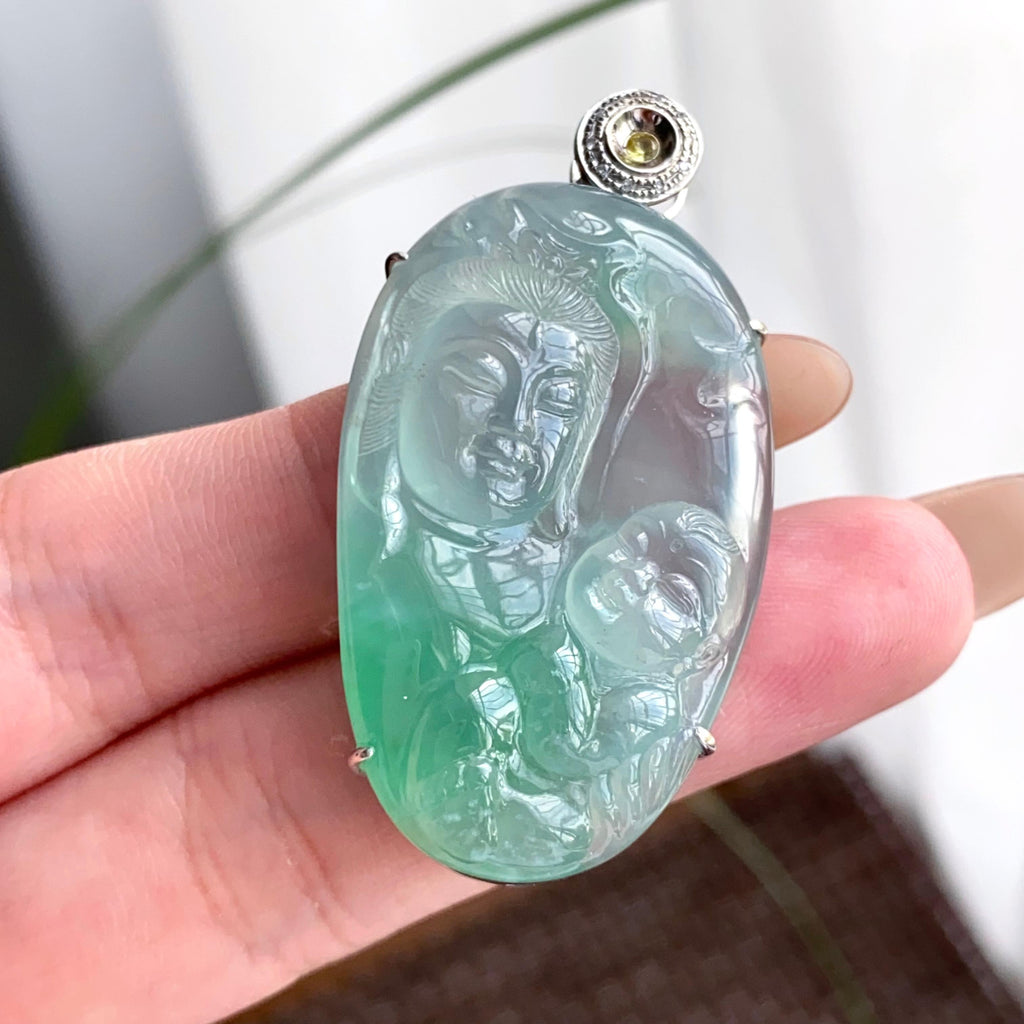 18k金钻镶冰种飘花送子观音吊坠（yc250320）