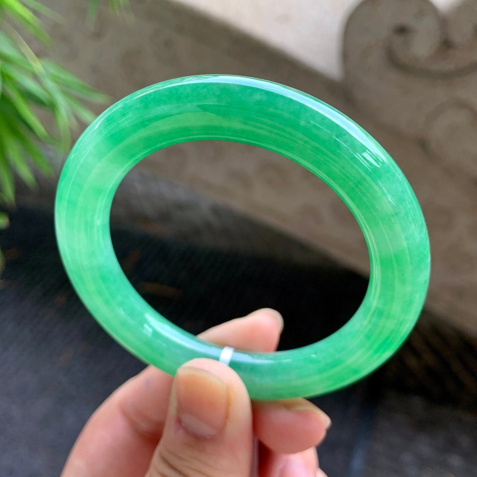 糯化满绿圆条手镯（53mm）（yc015974）