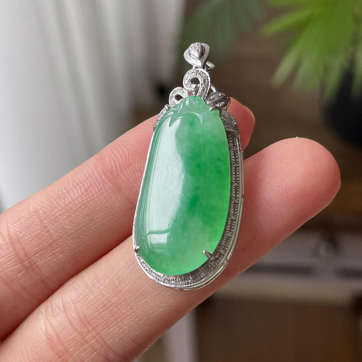 18K金镶糯冰种飘绿福瓜吊坠（yc711264）