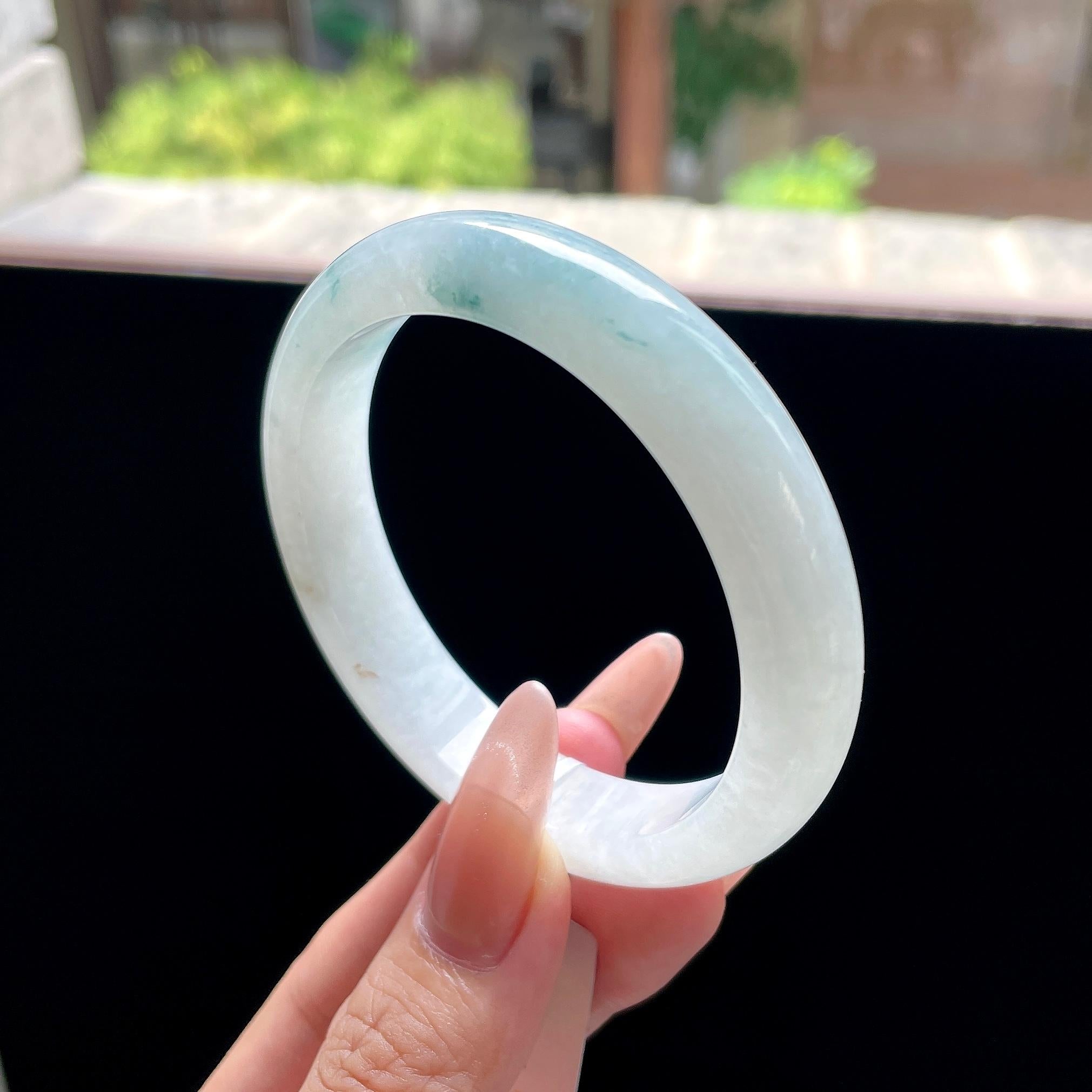 细糯种蓝飘花正圈平安镯 57圈 天然缅甸A货翡翠（yc522685）