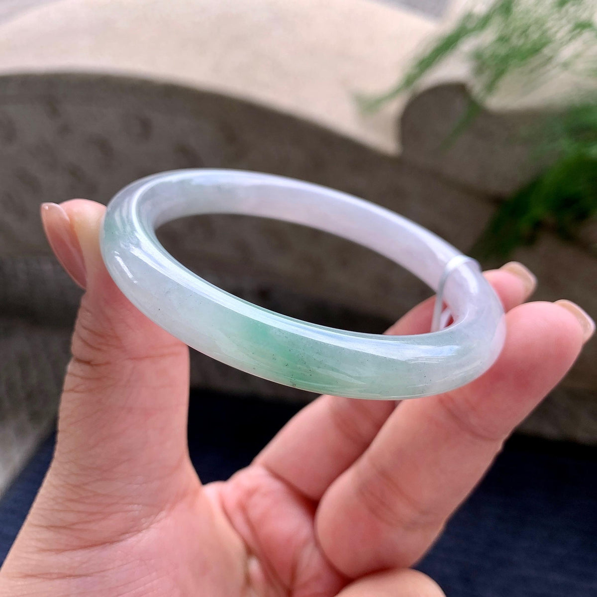 细糯种飘绿圆条手镯 55圈口 （yc705875）