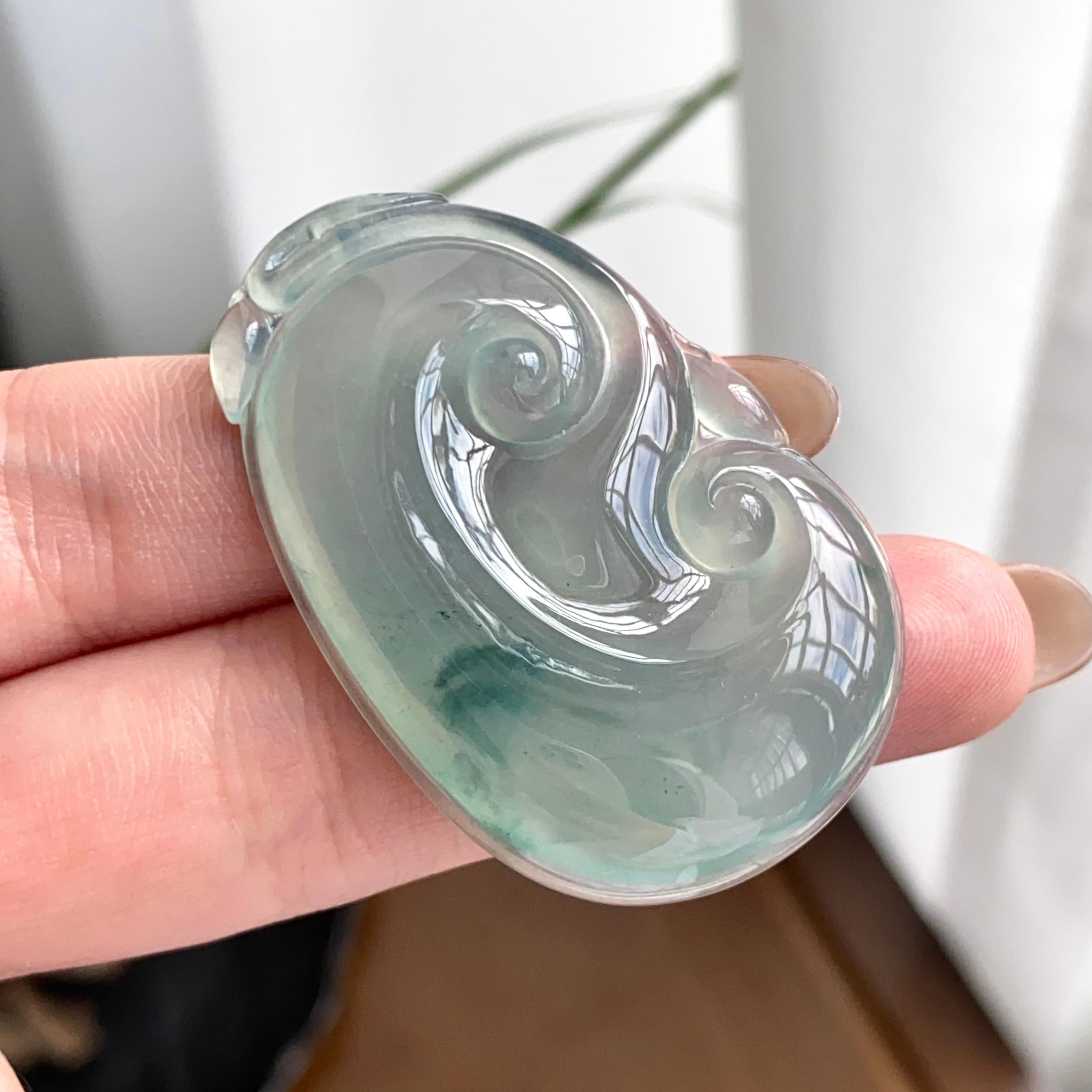 冰种蓝底飘花如意吊坠（yc262756）