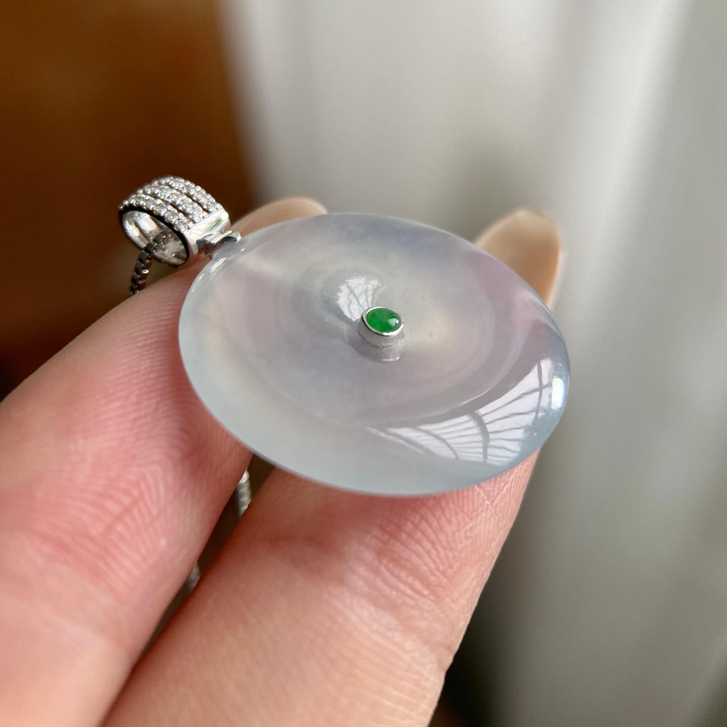 18k金钻镶冰种白月光平安扣吊坠（yc223794）