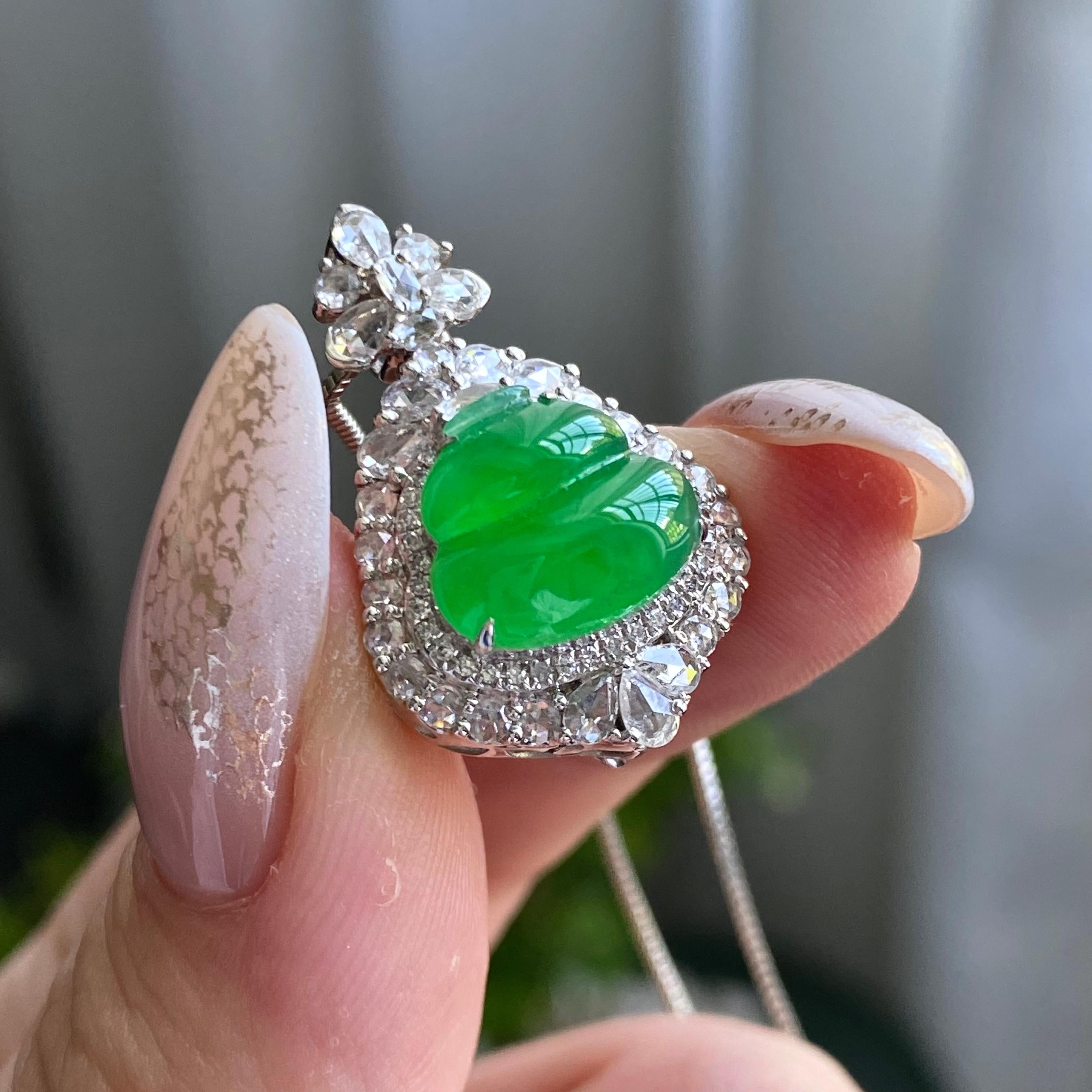 18k金钻镶冰种阳绿葫芦吊坠（yc205096）