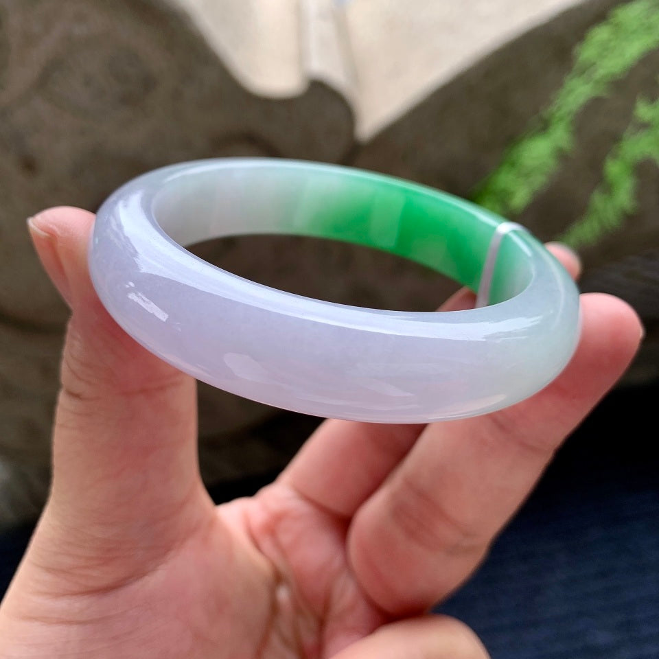 细糯种淡紫罗兰飘绿平安镯（54.8mm）（yc165857）