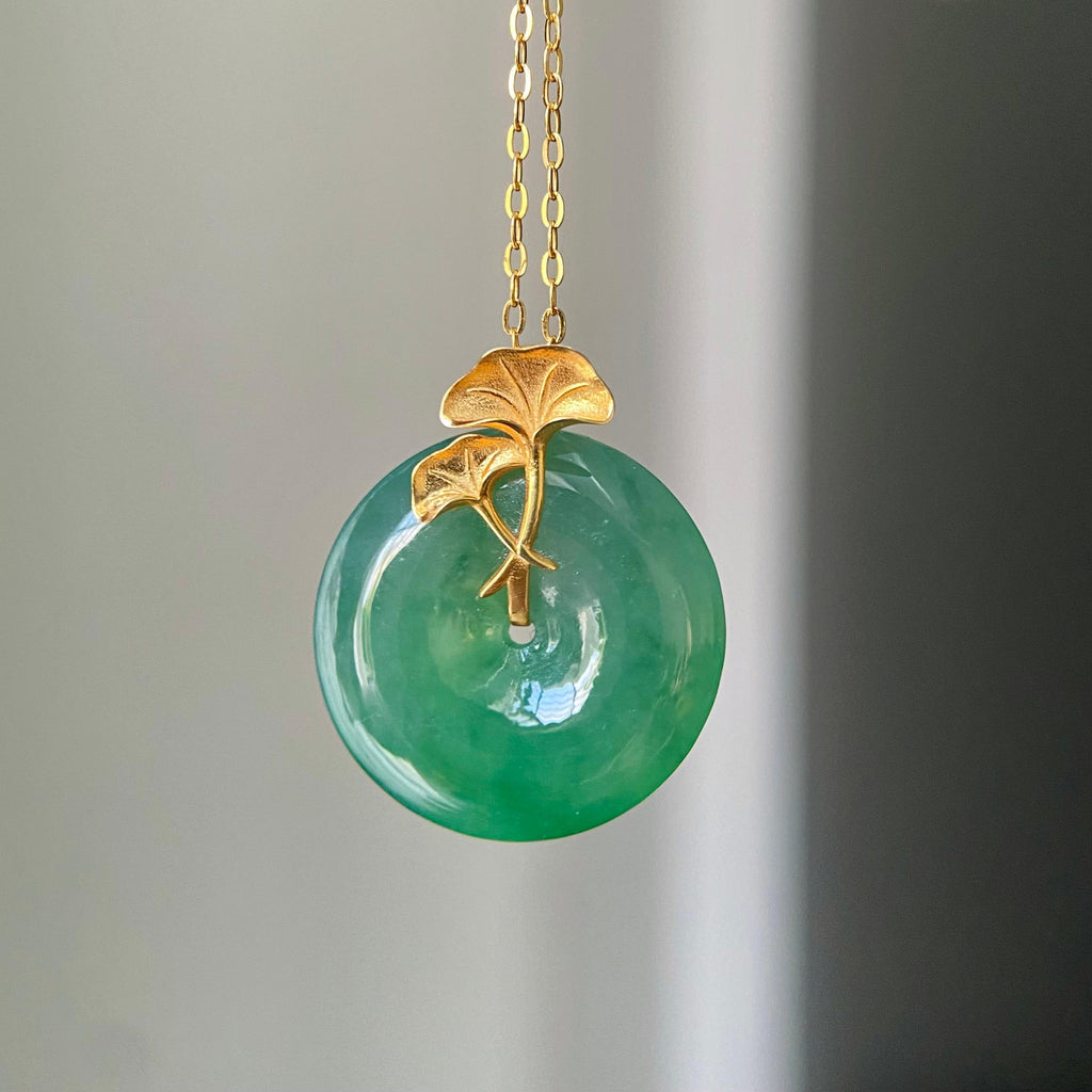 18k金镶冰种满绿平安扣吊坠（yc219251）