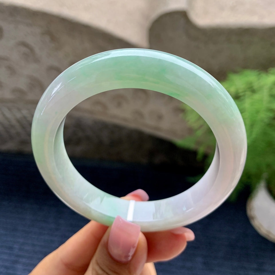 细糯种飘绿平安镯（57.3mm）（yc090107）