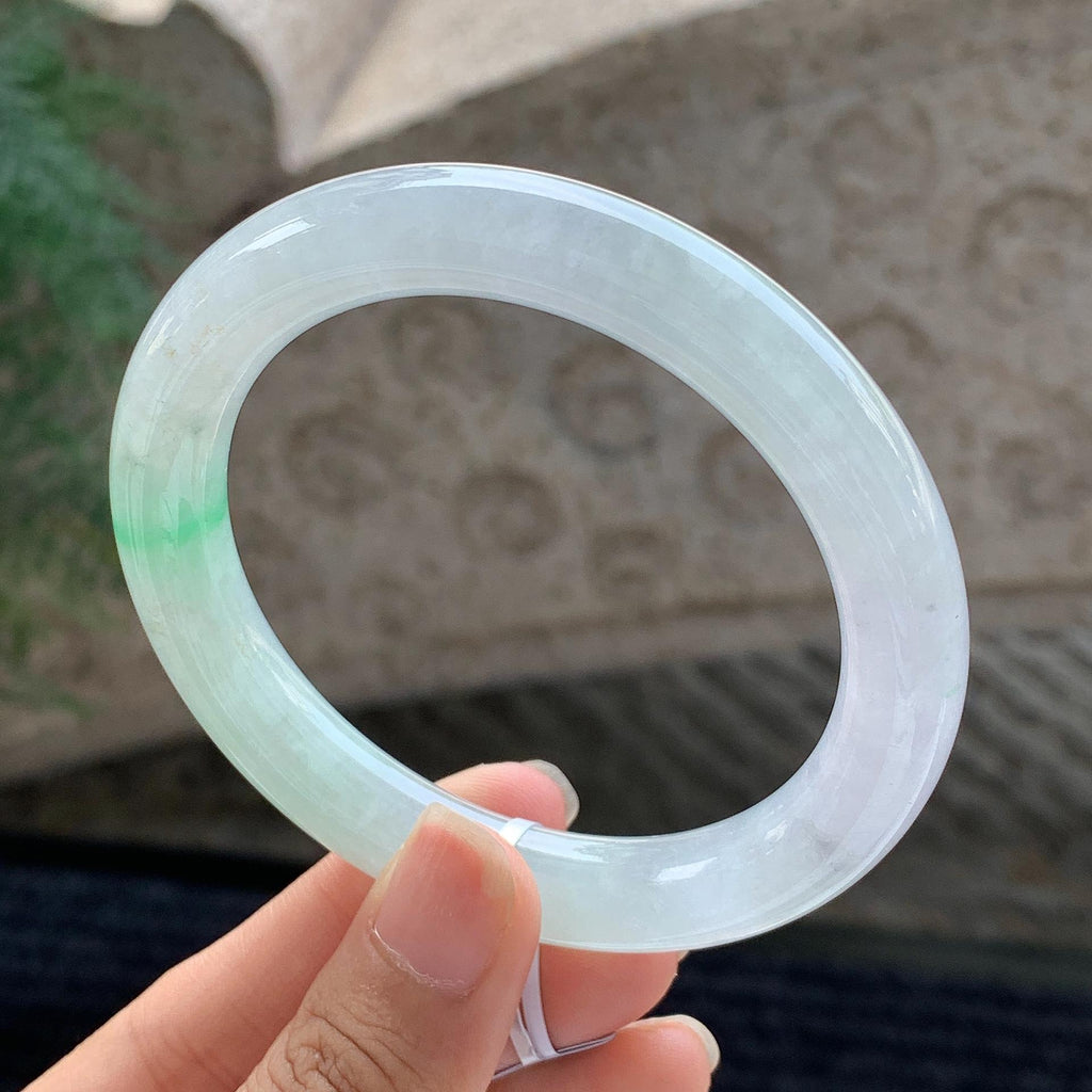 细糯种 白底青圆条手镯 56.5圈 天然缅甸A货翡翠（yc699550）