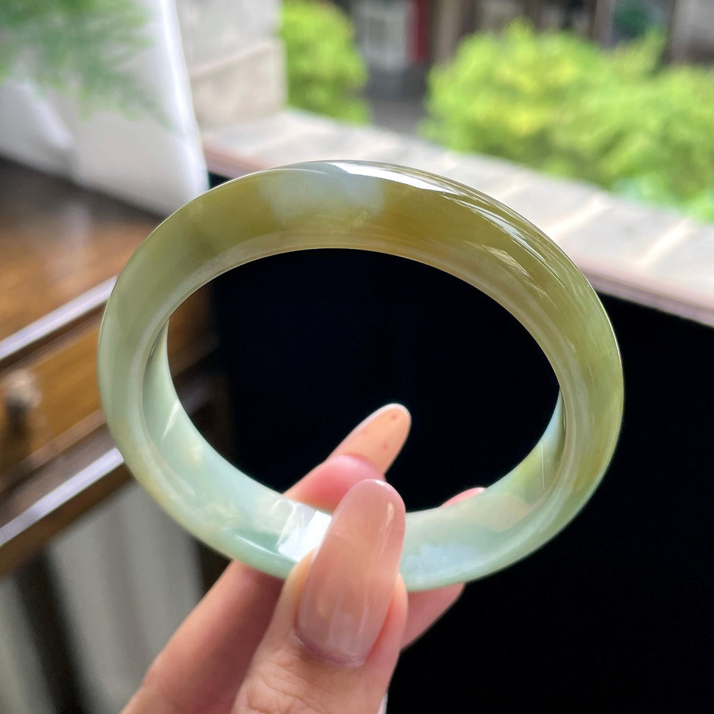 秒杀 细糯种黄翡正圈平安镯 56.3圈 天然缅甸A货翡翠（yc703320）