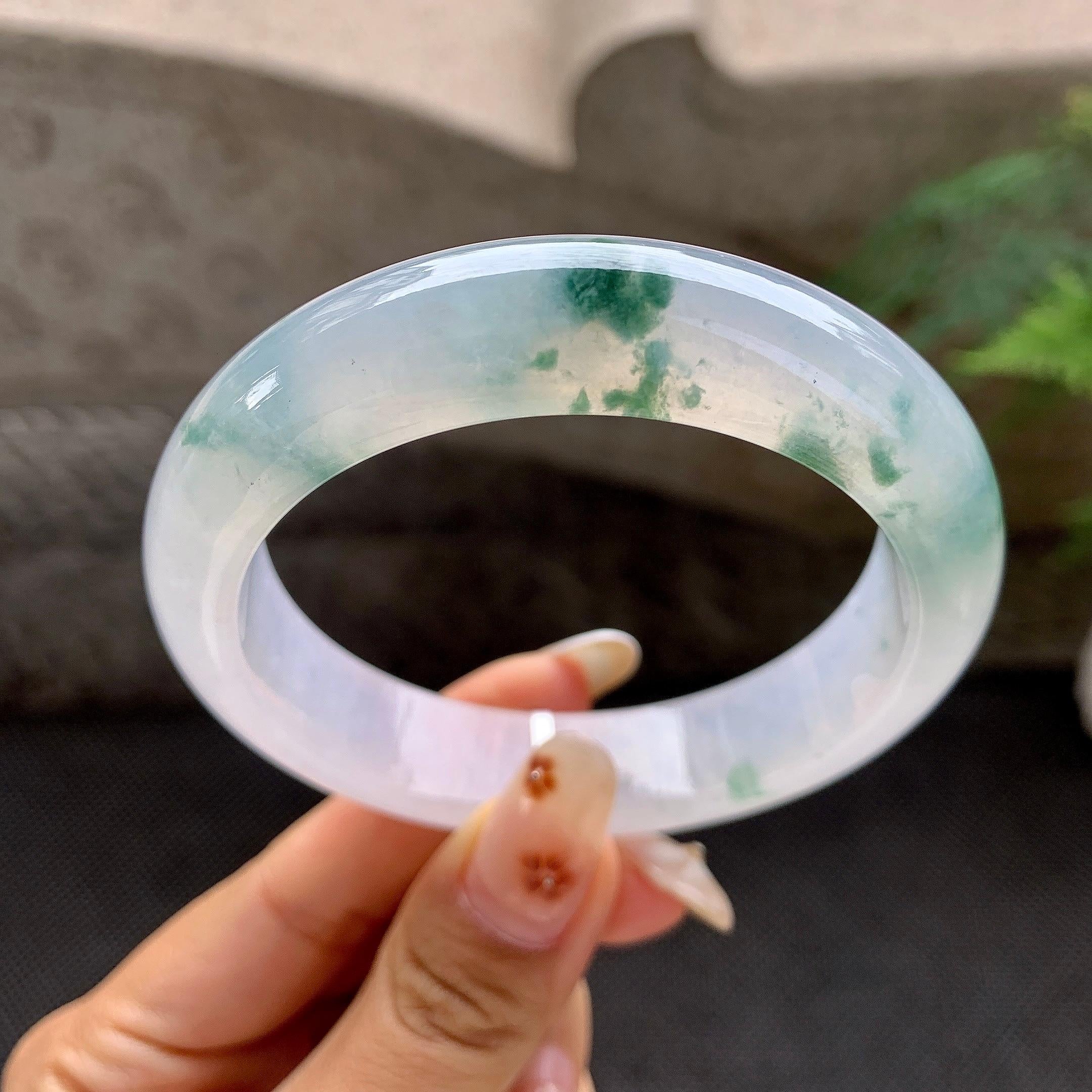 糯冰种飘花平安镯（57mm）（yc272780）