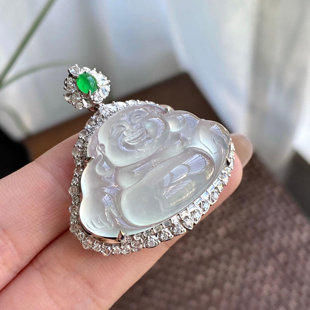 18k金钻镶冰种晴底佛公吊坠（yc266152）