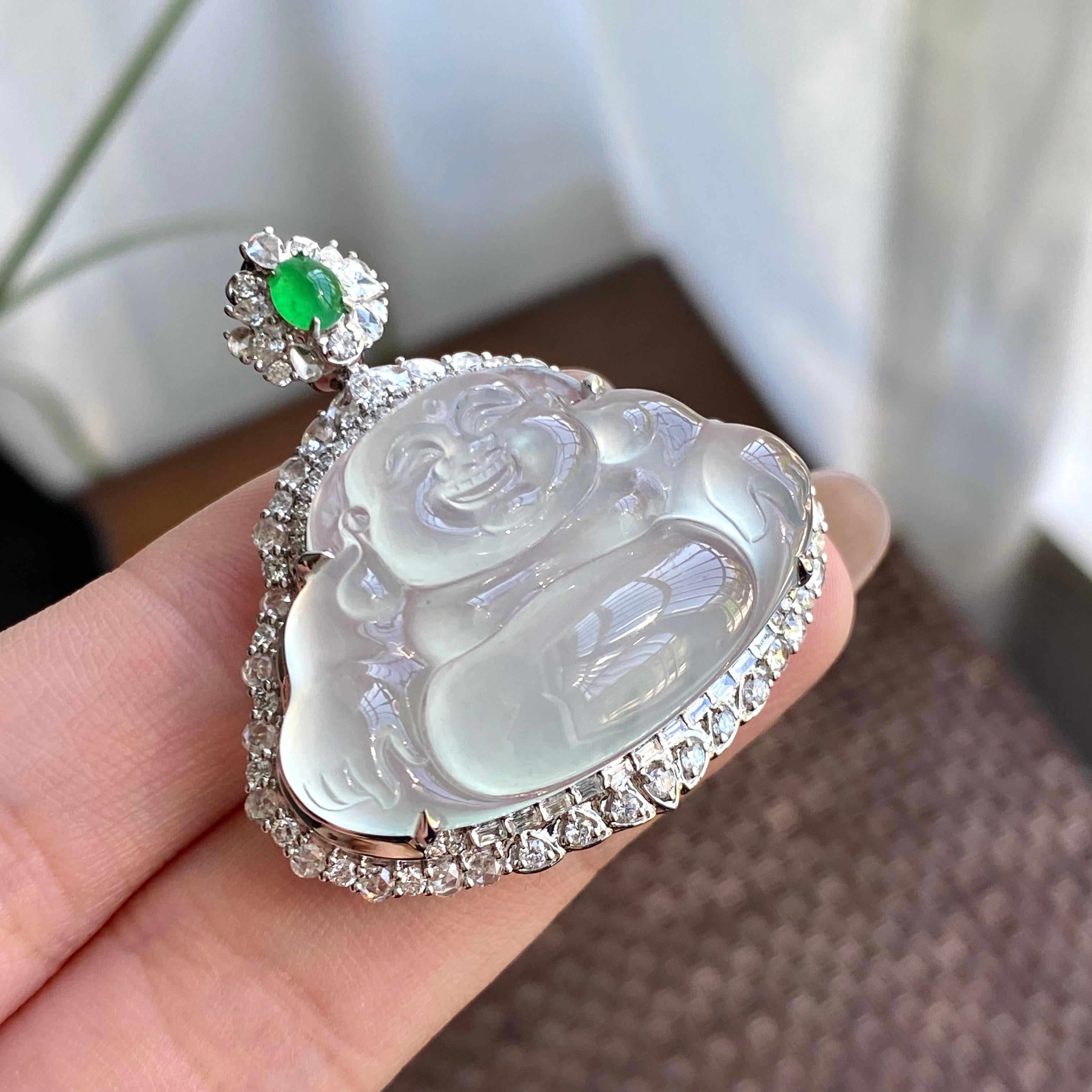 18k金钻镶冰种晴底佛公吊坠（yc266152）