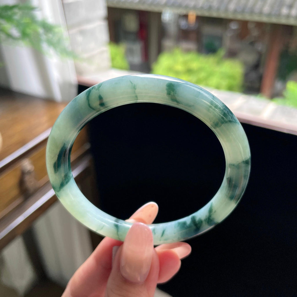 细糯种蓝飘花圆条美人条 56圈 天然缅甸A货翡翠（yc696407）