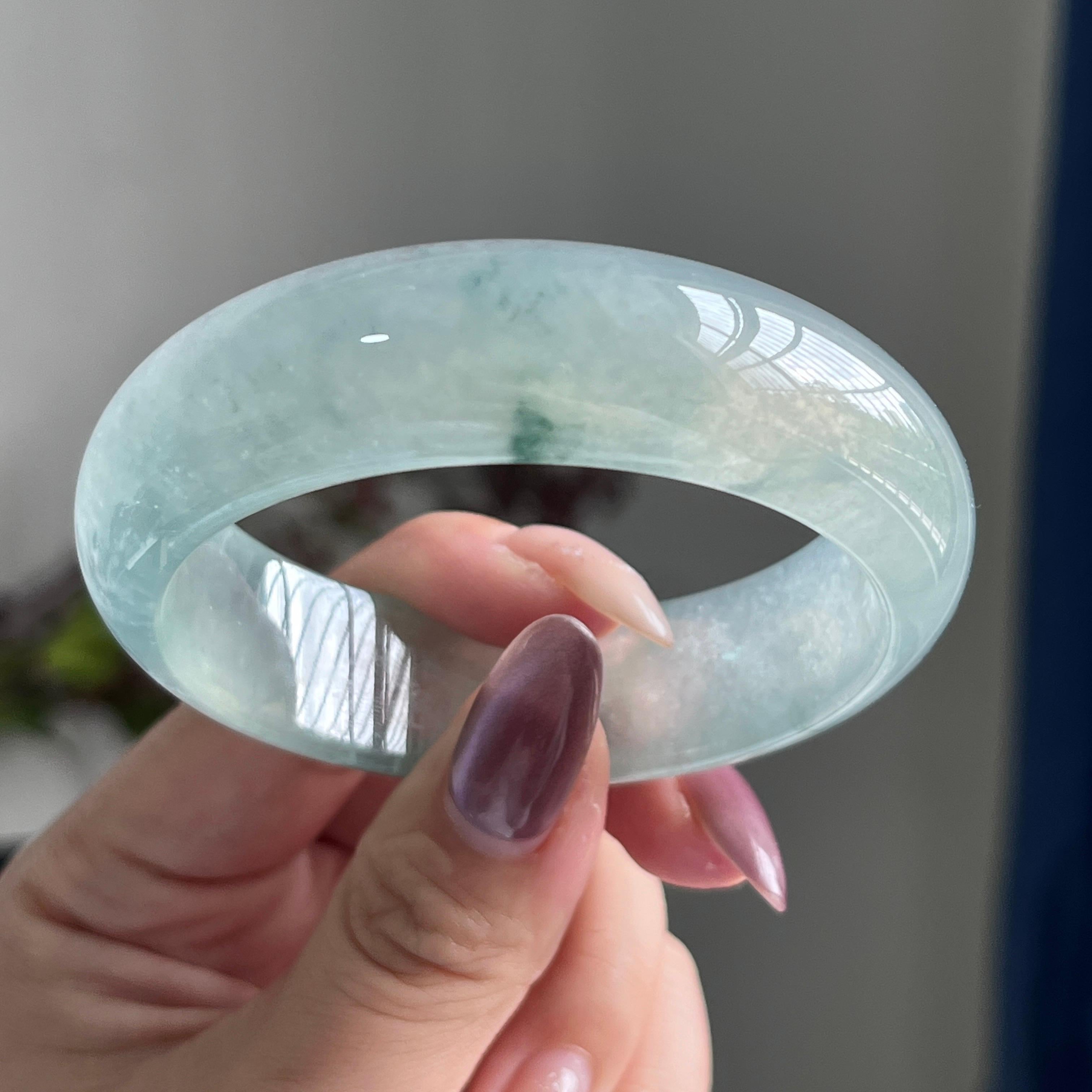 冰种飘花宽版轮胎镯（55圈）（yc197809）