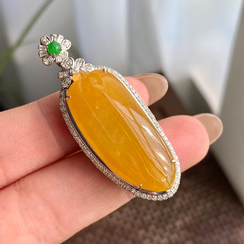 18k金钻镶冰种黄翡福瓜吊坠（yc266193）