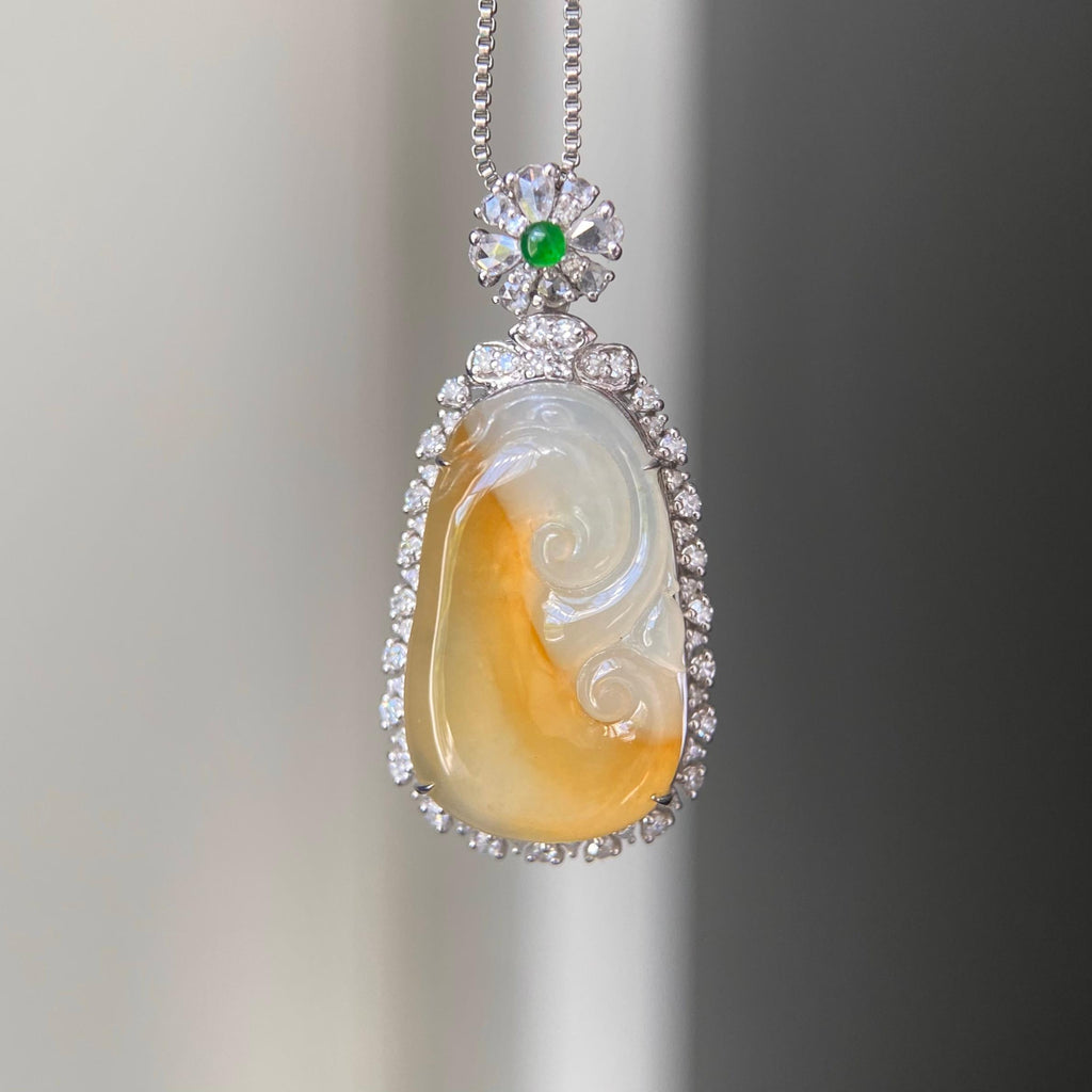 18k金钻镶冰种黄翡如意吊坠（yc216830）