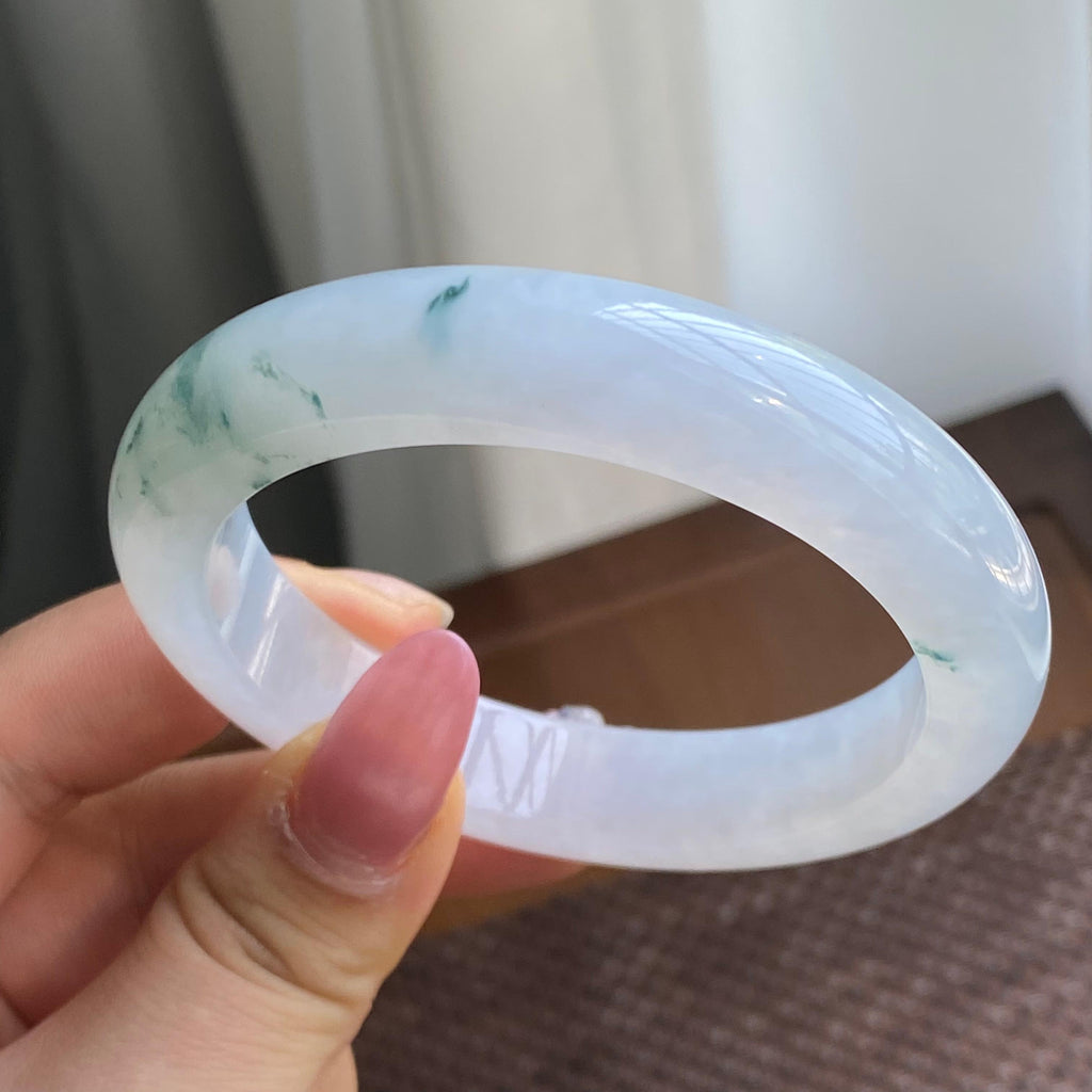 糯冰种飘花正圈手镯（58圈）（yc280681）