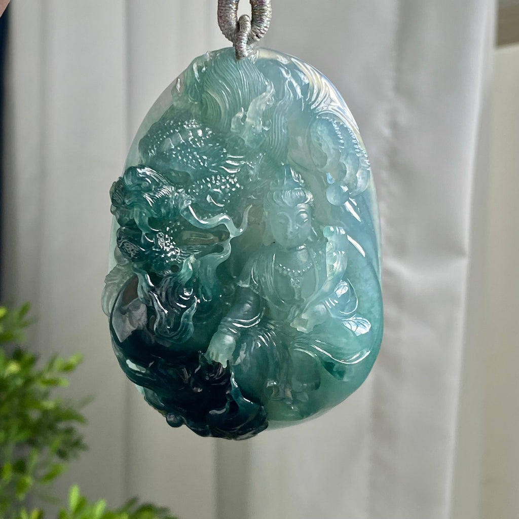 糯冰种蓝底神龙护主牌吊坠（yc214703）