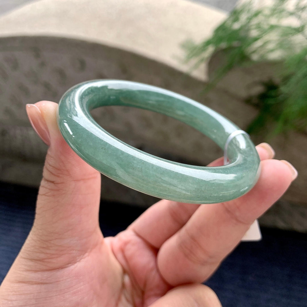 细糯种油青圆条手镯 54圈口 天然缅甸A货翡翠（yc701226）