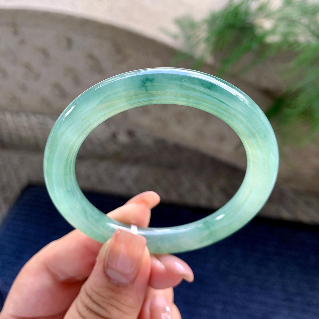 糯冰种晴水飘蓝花圆条手镯 52.2圈口 （yc699433）