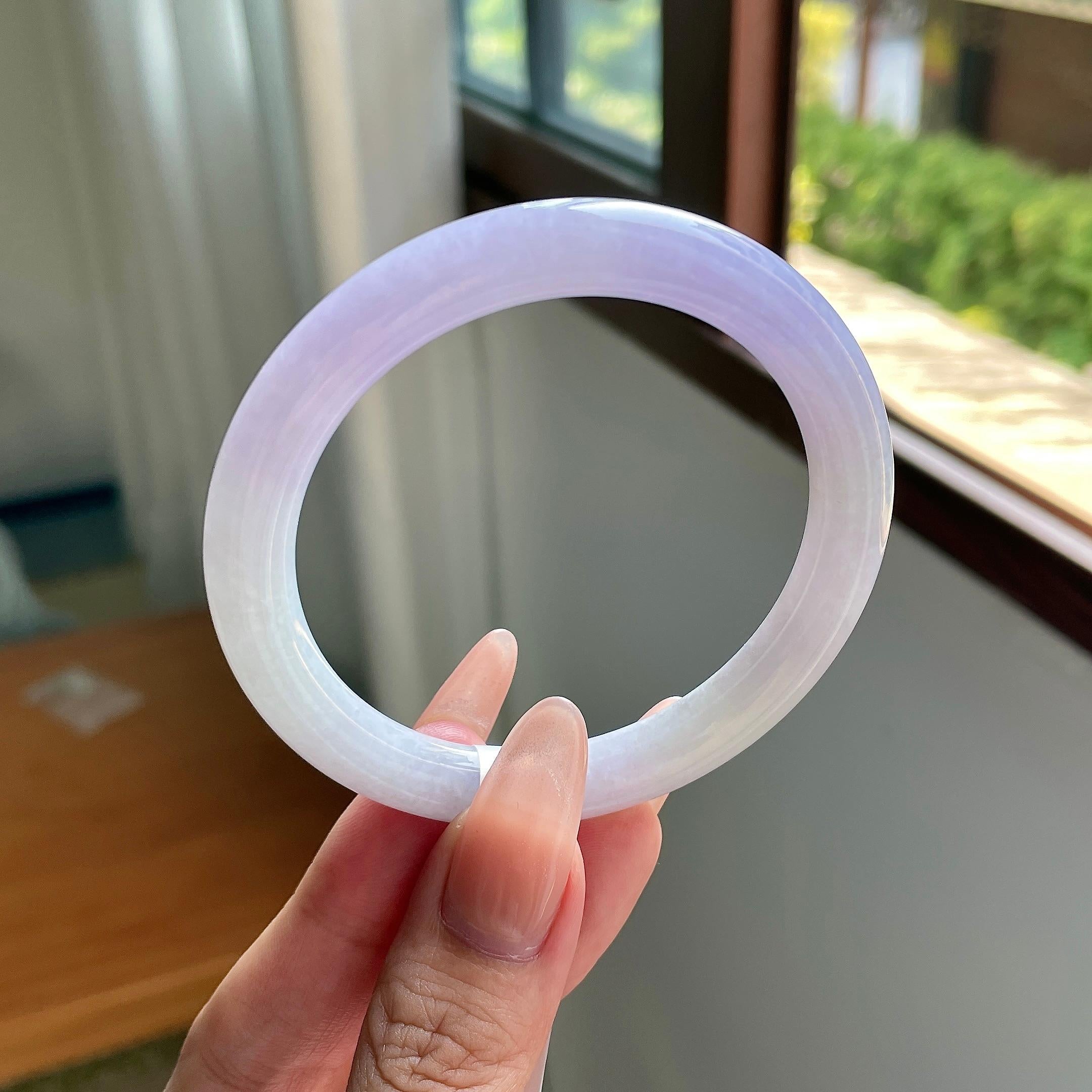 糯种紫罗兰圆条 57圈口 天然缅甸A货翡翠（yc508735）
