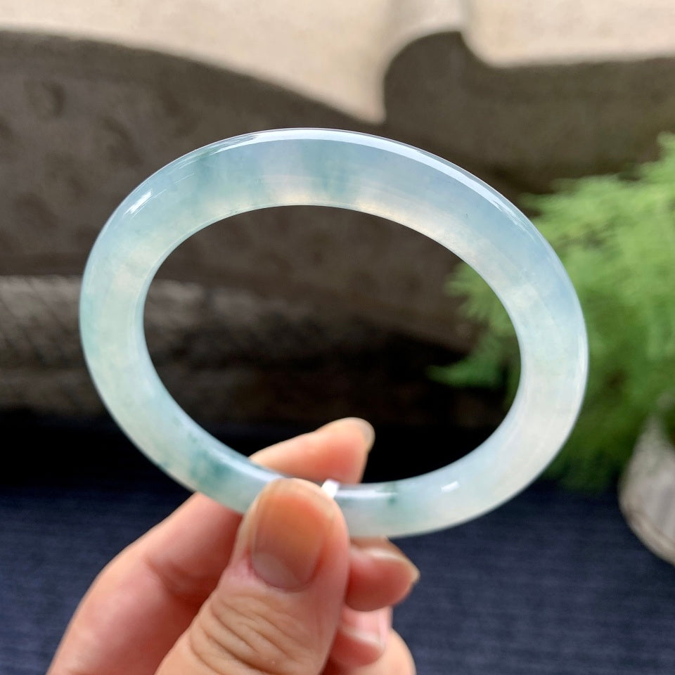 糯冰种飘花圆条手镯（54.8mm）（yc096220）
