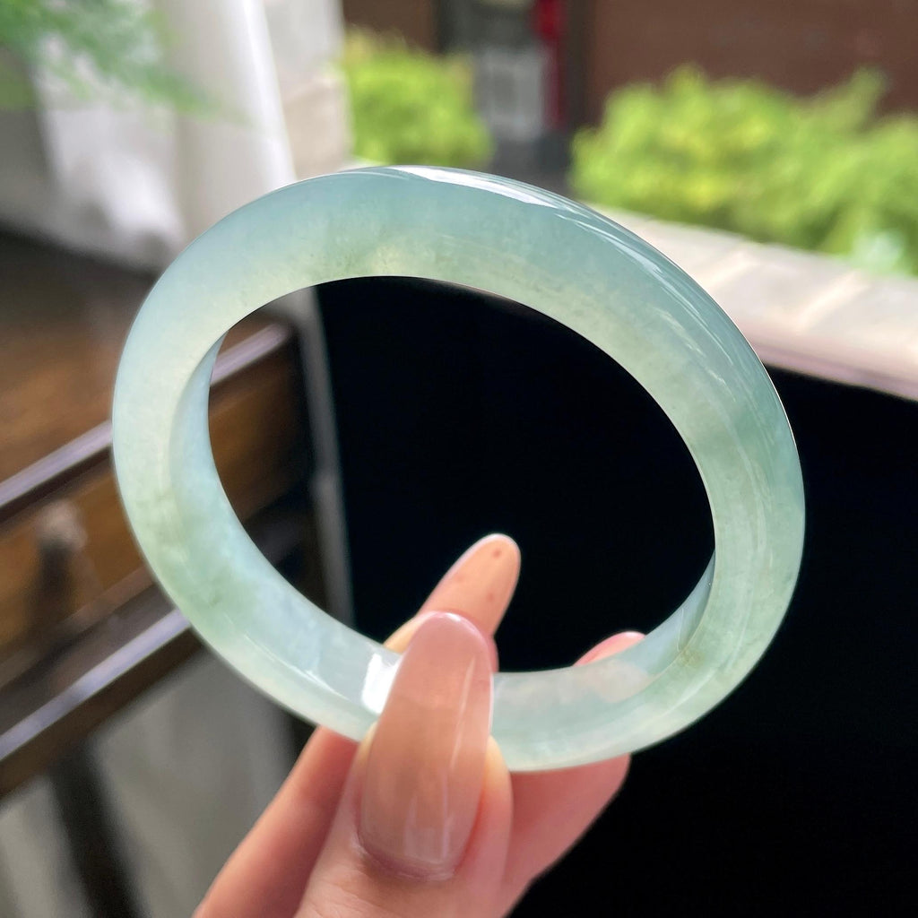 糯冰种油青色冰油青湖水绿正圈平安镯 55圈 天然缅甸A货翡翠（yc703274）