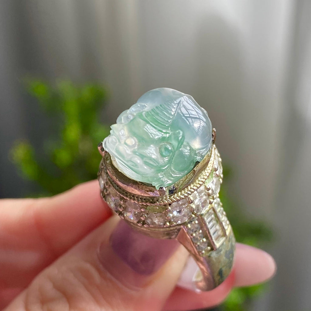 冰种飘花貔貅戒面裸石（yc199631）