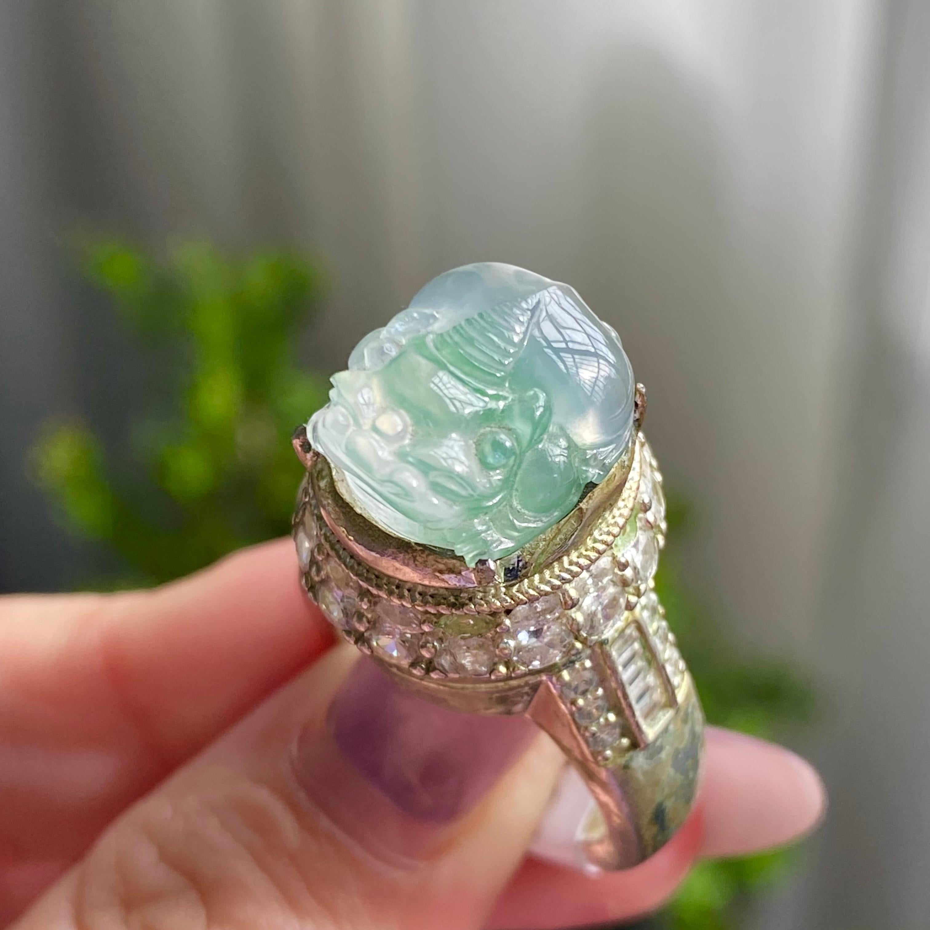 冰种飘花貔貅戒面裸石（yc199631）