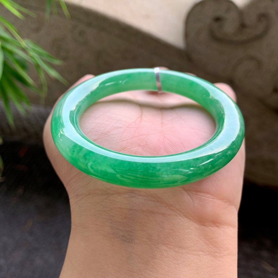 糯化满绿圆条手镯（53mm）（yc015974）